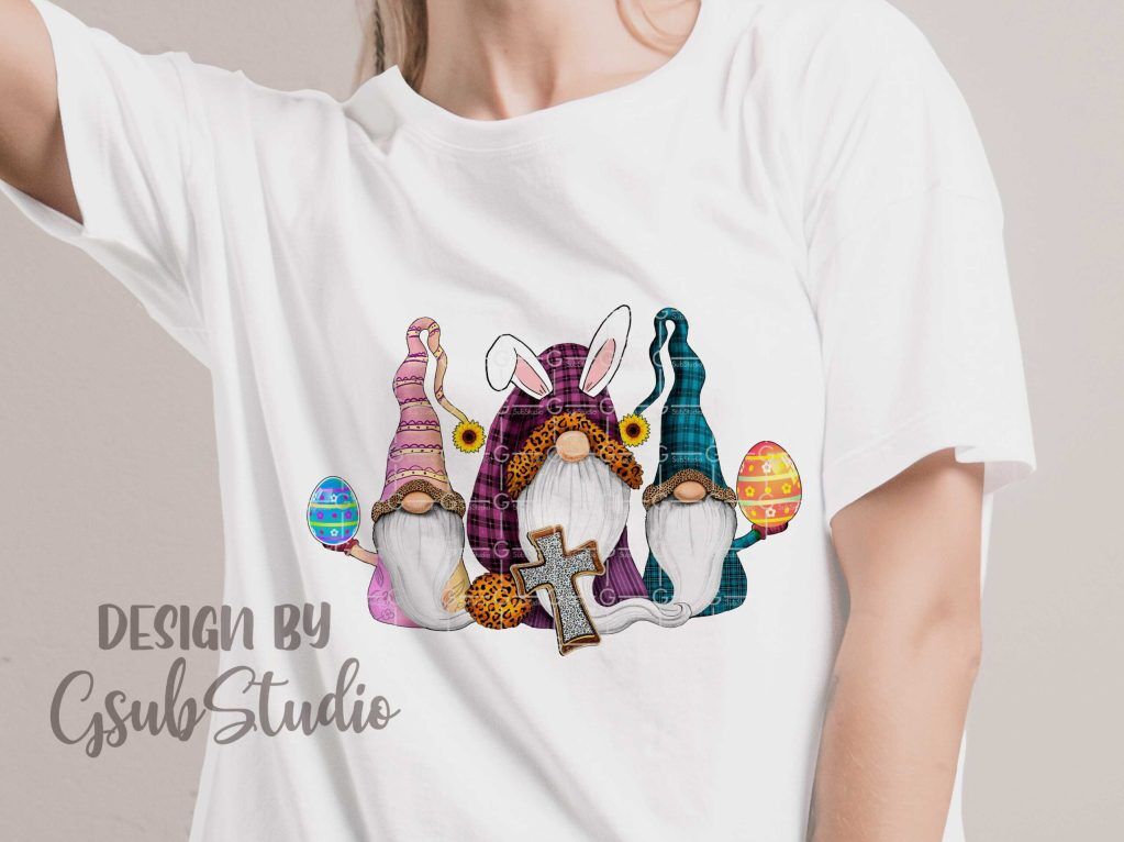 Gnomes Easter trio Sublimation design download Gnomes with Eggs Hand Drawn Digital Graphic Clipart Spring Easter Bunny Ears Png Doodle