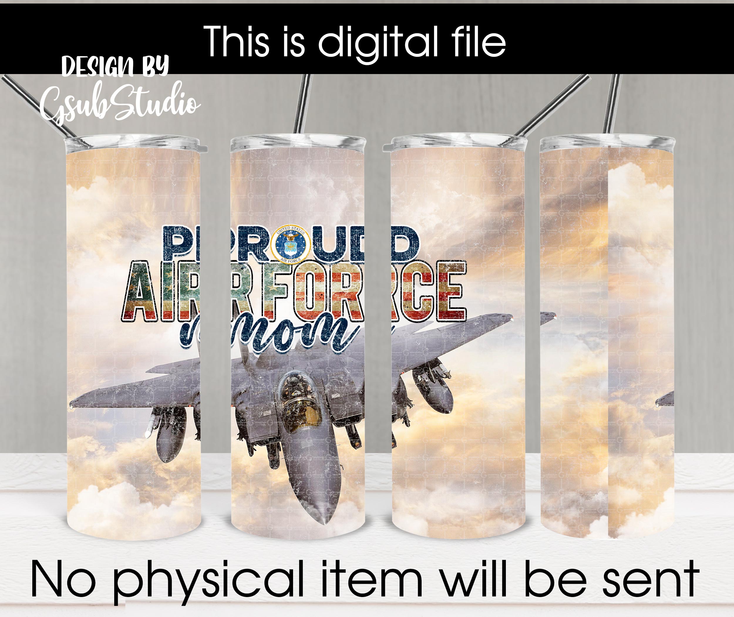 Proud Air force mom 20oz Tumbler wrap, PNG, 20oz Skinny tumbler, Air force mom sublimation, Digital Download PNG, Instant DIGITAL ONLY - Image 4
