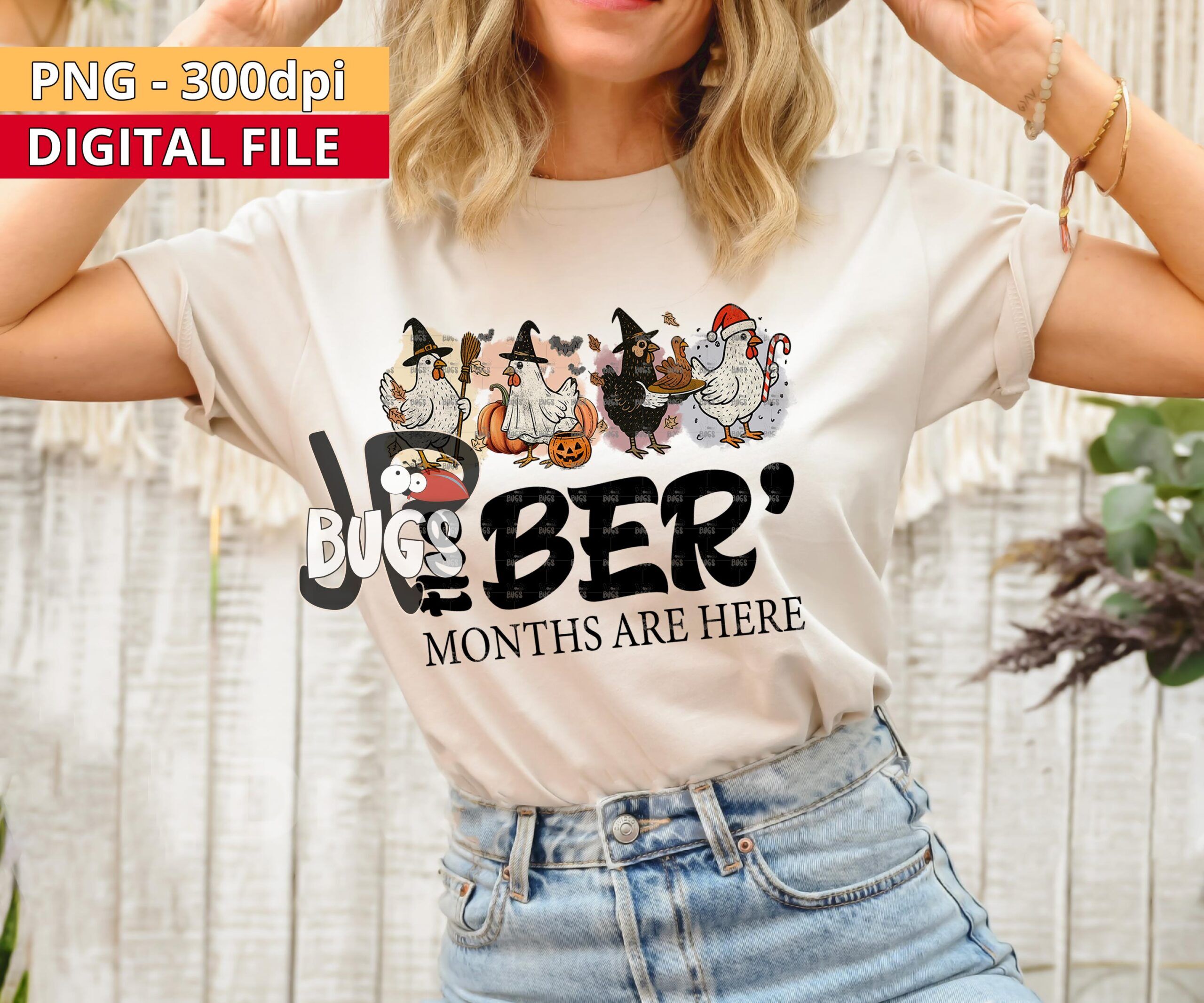 The Ber' Months Are Here Chickens PNG Funny Fall Chicken Sublimation Design Autumn Farm Animal Clipart Instant Digital Download