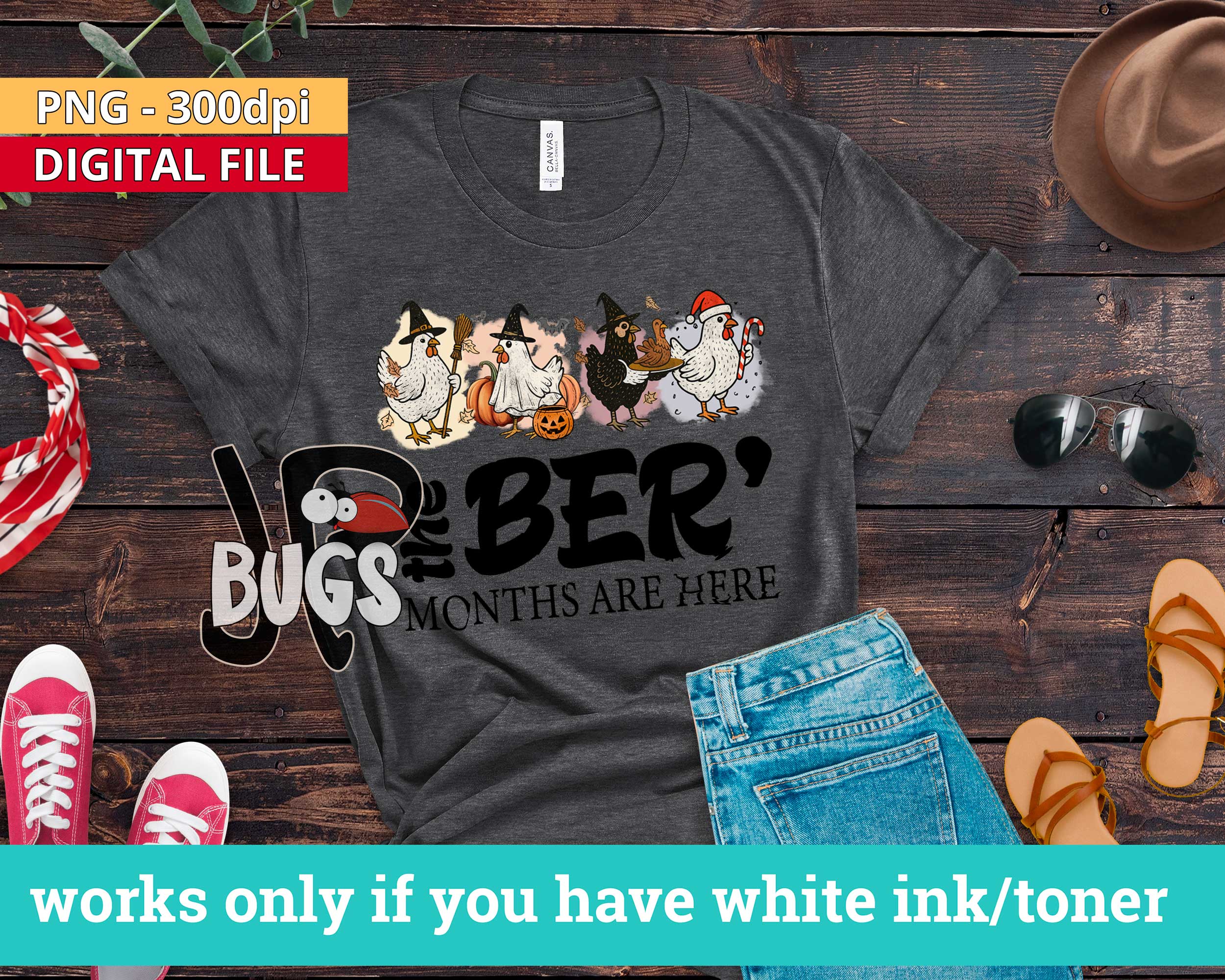 The Ber' Months Are Here Chickens PNG Funny Fall Chicken Sublimation Design Autumn Farm Animal Clipart Instant Digital Download