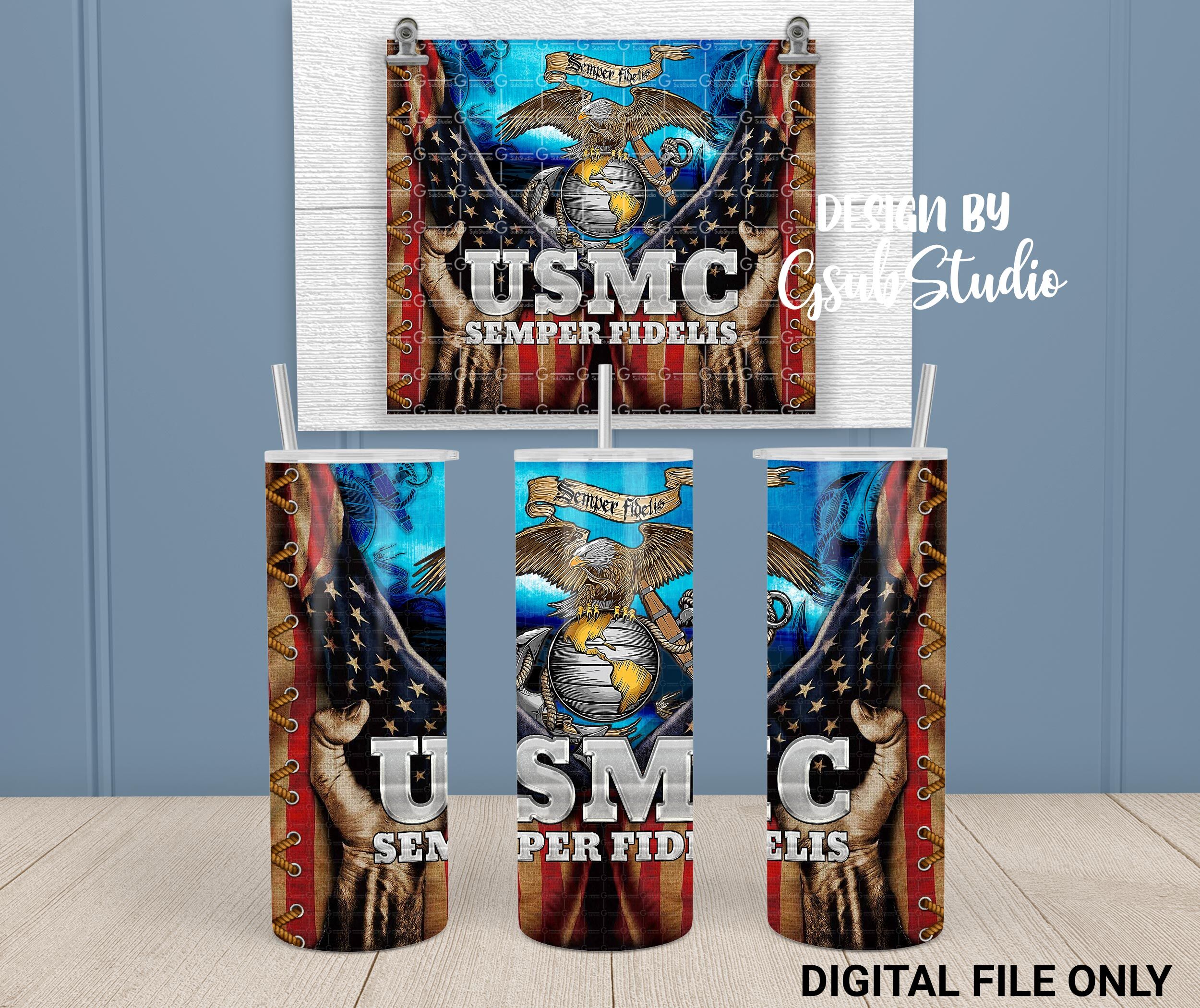 Marine Corps USA Flag Skinny Tumbler 20oz Wrap Sublimation Waterslide, PNG Digital Designs Download - Image 4