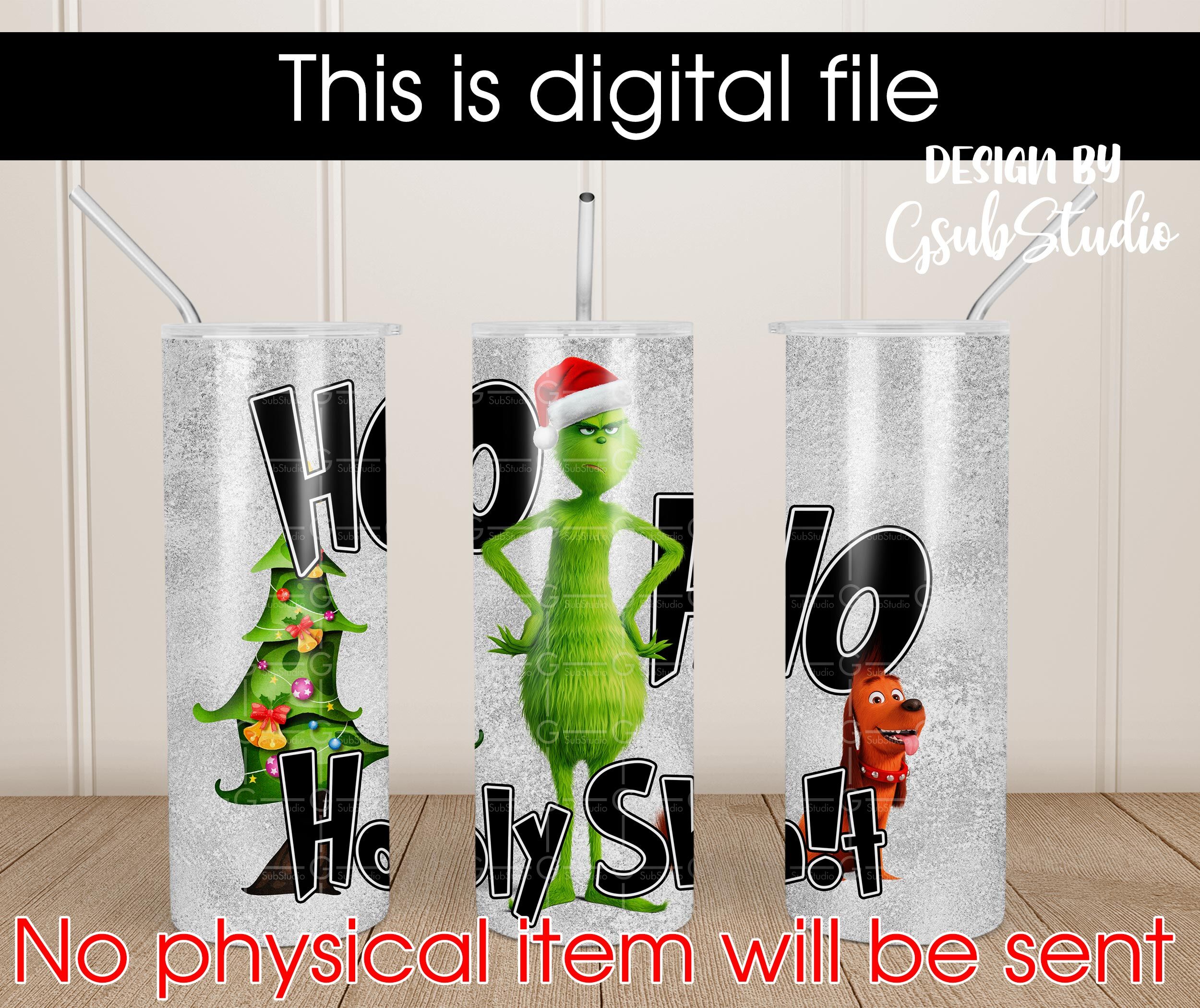 The Grinch Christmas, Christmas full wrap 20oz Skinny Tumbler Design, holy shit - Image 2