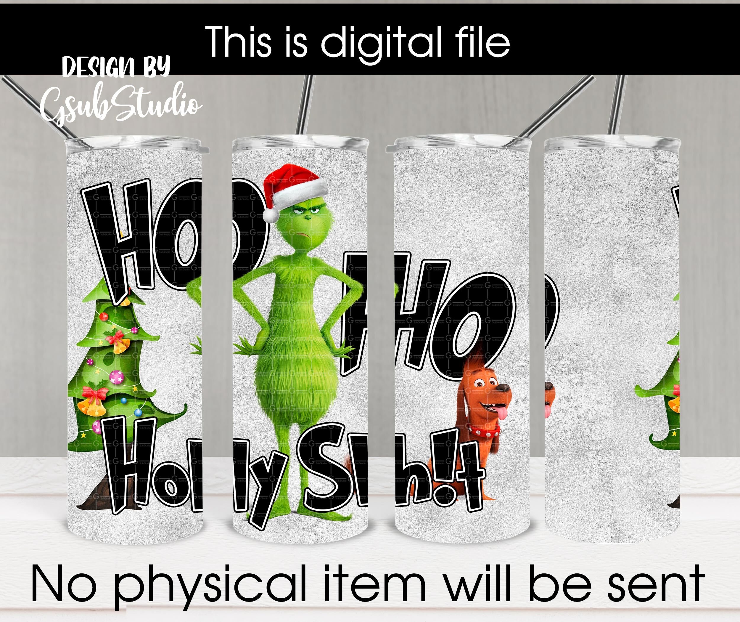 The Grinch Christmas, Christmas full wrap 20oz Skinny Tumbler Design, holy shit - Image 3