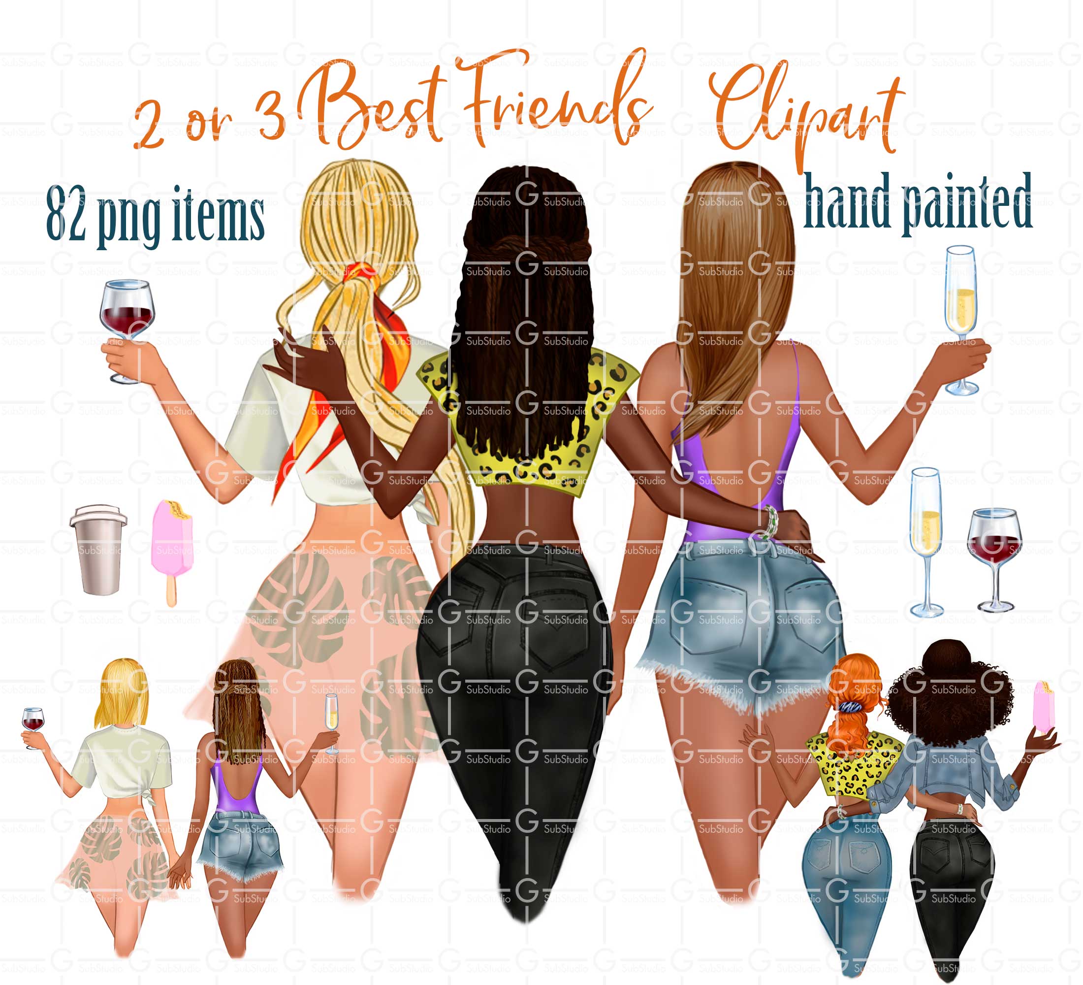 Best friends clipart PNG portrait creator Besties Clipart BFF PNG