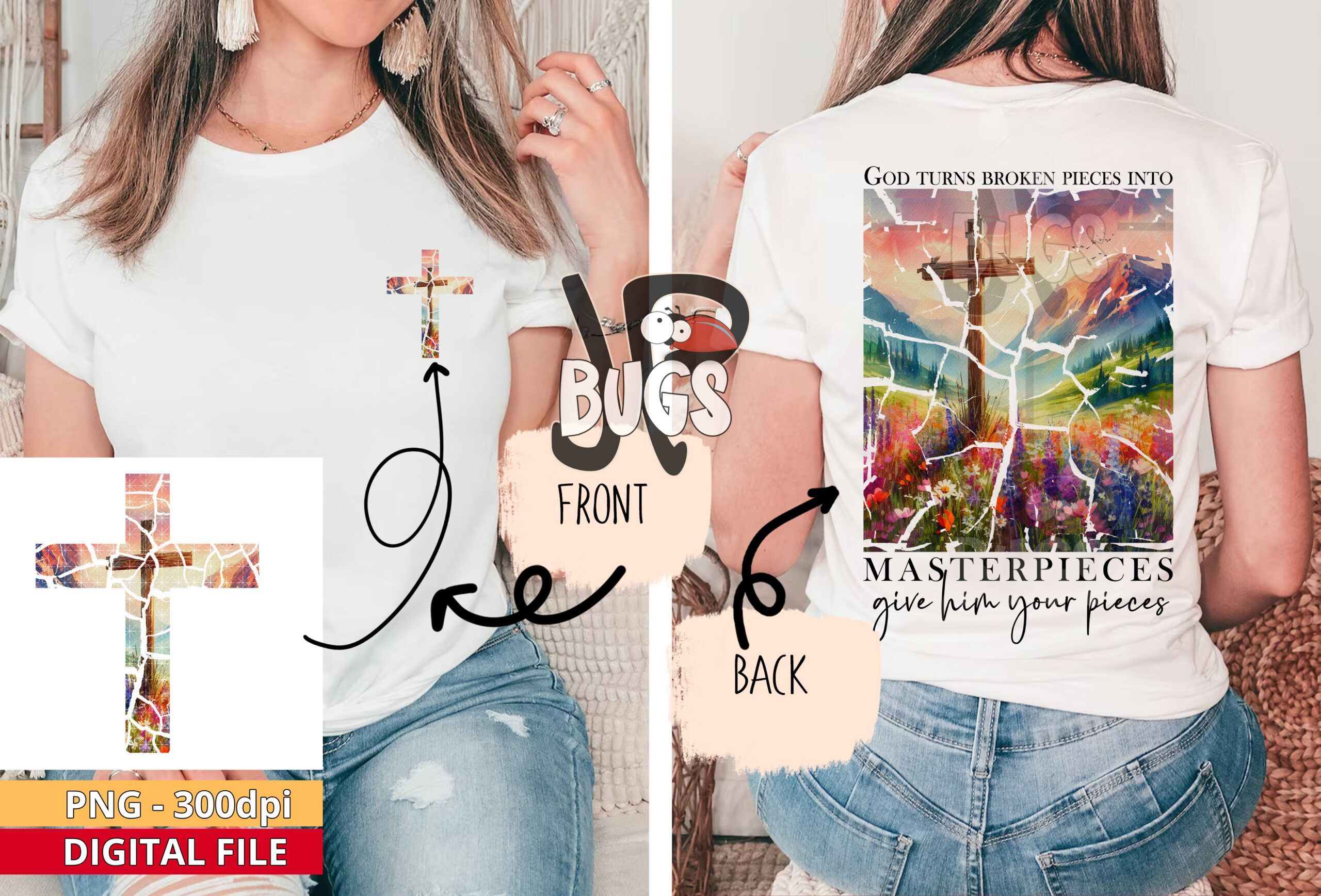 God Turns Broken Pieces into Masterpieces PNG – Inspirational Design for DTG and Sublimation Printing Faith Sublimation File t-shirt Digital Design