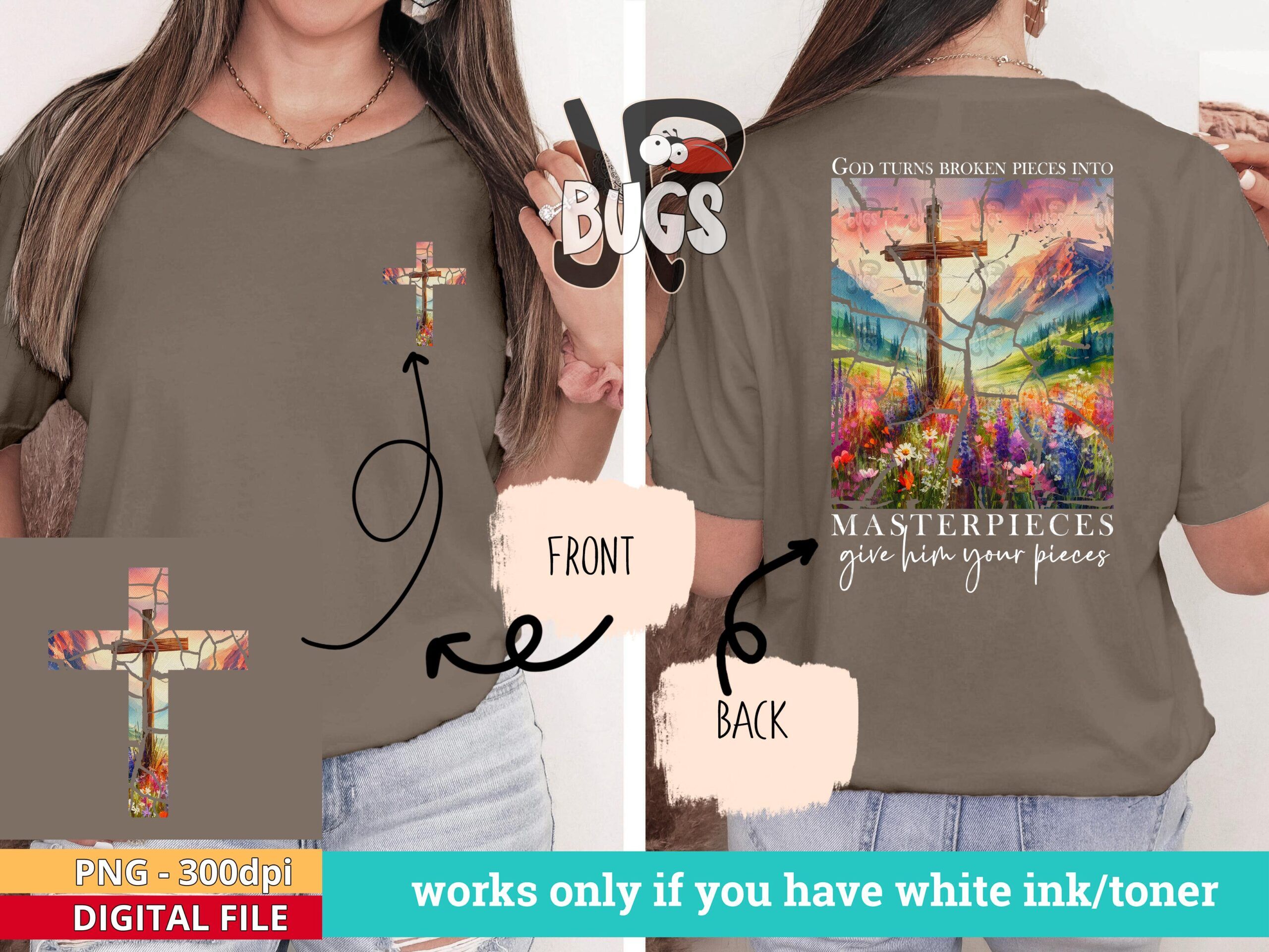 God Turns Broken Pieces into Masterpieces PNG – Inspirational Design for DTG and Sublimation Printing Faith Sublimation File t-shirt Digital Design